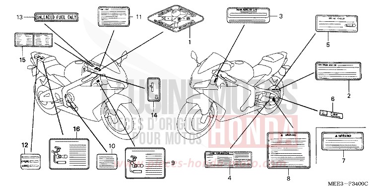 WARNETIKETT von CBR600RR ITALIAN RED (R157H) von 2006
