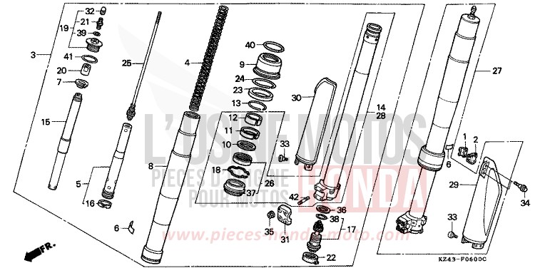 GABEL, VORNE (CR125RL) von CR125R NEUCLEAR RED (R177) von 1990