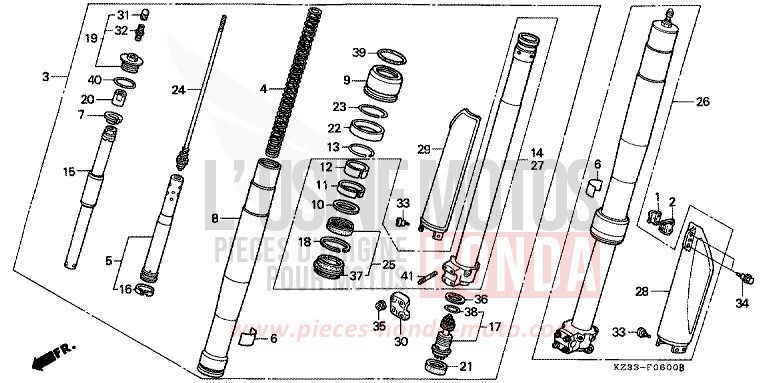 GABEL, VORNE von CR250R SHASTA WHITE (NH138) von 1990