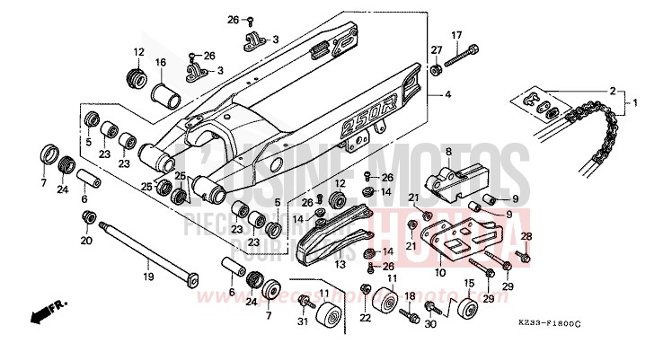 SCHWINGE/ANTRIEBSKETTE von CR250R SHASTA WHITE (NH138) von 1990