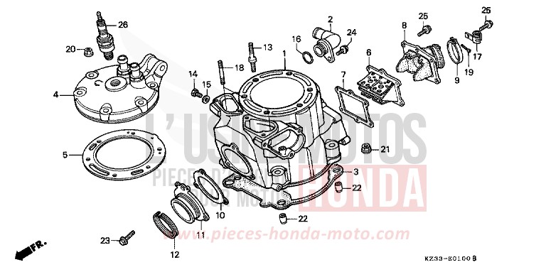 ZYLINDER/ ZYLINDERKOPF von CR250R SHASTA WHITE (NH138) von 1991