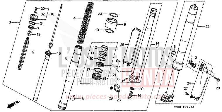GABEL, VORNE von CR250R SHASTA WHITE (NH138) von 1991
