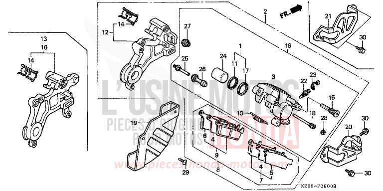 HINTERRAD-BREMSSATTEL von CR250R SHASTA WHITE (NH138) von 1991