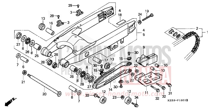 SCHWINGE/ANTRIEBSKETTE von CR250R SHASTA WHITE (NH138) von 1992