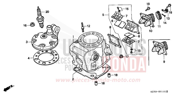 ZYLINDER/ ZYLINDERKOPF von CR250R SHASTA WHITE (NH138) von 1994