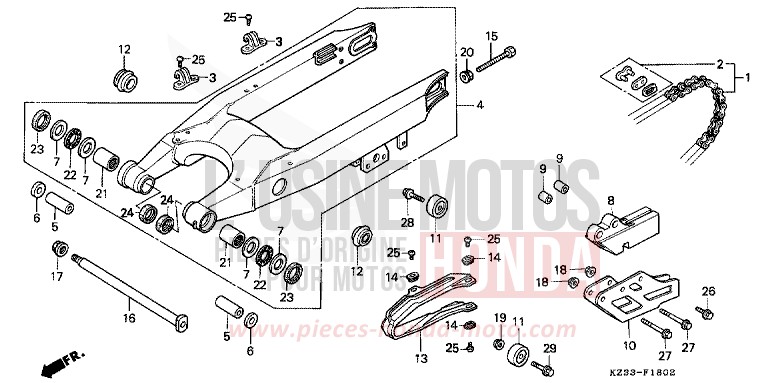 SCHWINGE/ANTRIEBSKETTE von CR250R SHASTA WHITE (NH138) von 1994