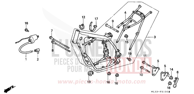 RAHMENKOERPER (CR500RL/RM) von CR500R NEUCLEAR RED (R177) von 1991