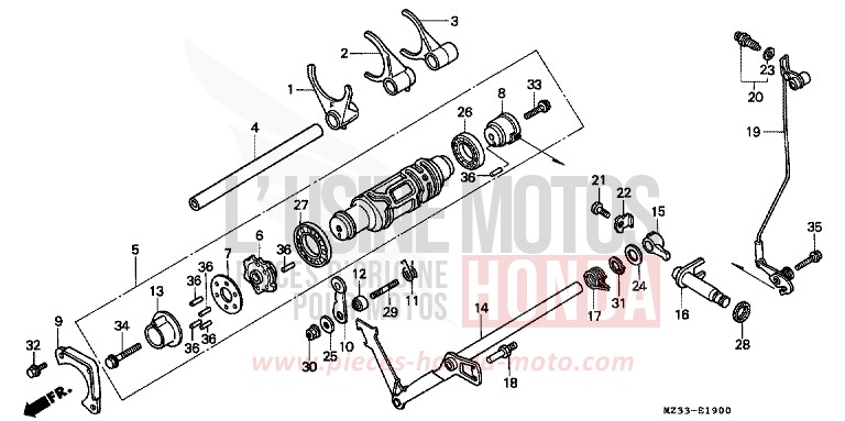 SCHALTTROMMEL/SCHALTGABEL von GL1800 PEARL SPARKLING BLUE (PB269P) von 1994