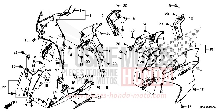 MITTLERER WINDLAUF von CBR500R ROSS WHITE (NH196) von 2014