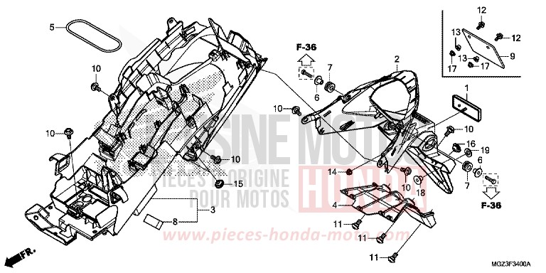 KOTFLUEGEL, HINTEN von CBR500R SEAL SILVER METALLIC (NHA14) von 2014