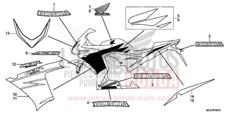 MARKE/STREIFEN (CBR500RE/RF/RAE/RAF) (AUSSER CH) von CBR500R SEAL SILVER METALLIC (NHA14) von 2014