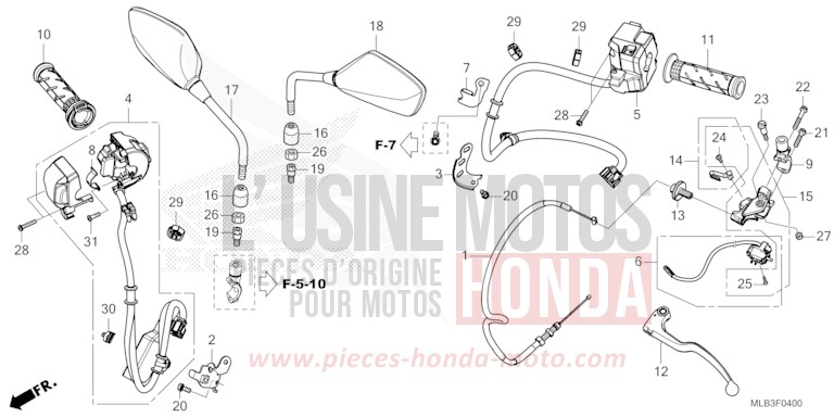 CONTACTEUR DE POIGNEE/POIGNEE/CABLE/MIROIR von CB750A PEARL GLARE WHITE (NHB53) von 2023