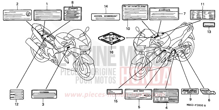 WARNETIKETT von VFR800F ITALIAN RED (R157) von 1998