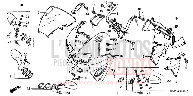 OBERER WINDLAUF von VFR800F MUTE BLACK METALLIC (NH359) von 1998