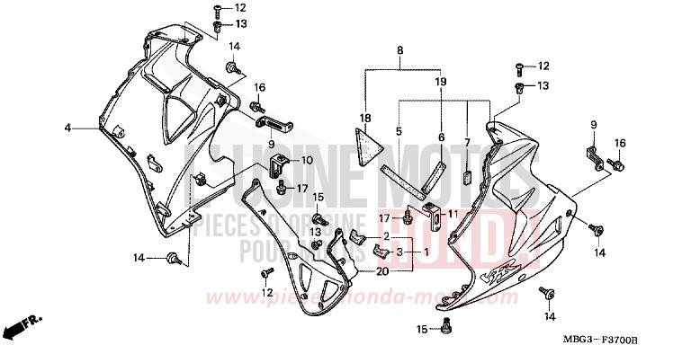 UNTERER WINDLAUF von VFR800F MUTE BLACK METALLIC (NH359) von 1998