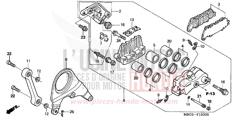 HINTERRAD-BREMSSATTEL von VFR800F ITALIAN RED (R157) von 1999