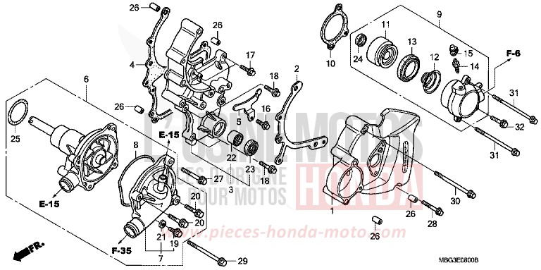 LINKE ABDECKUNG/WASSERPUMPE von VFR800F ITALIAN RED (R157E) von 1999