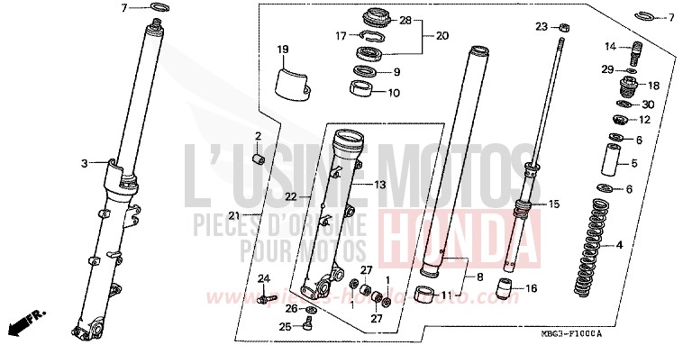 GABEL, VORNE von VFR800F PEARL PRISM BLACK (NH418) von 1999