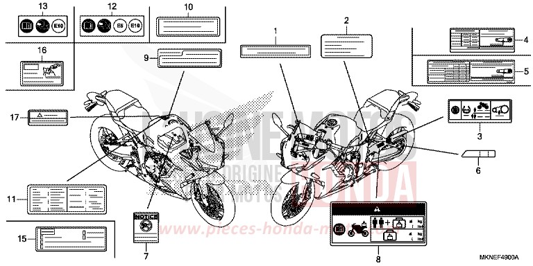 WARNETIKETT von CBR650R GRAND PRIX RED (R380) von 2019