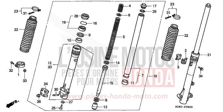 GABEL, VORNE von XLR125R SCHWARZ (NH1A) von 1998