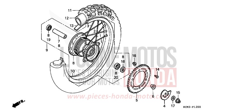HINTERRAD von XLR125R SHASTA WHITE (NH138K) von 1998