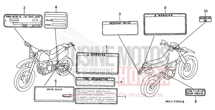 WARNETIKETT von XR600R SHASTA WHITE (NH138H) von 1993