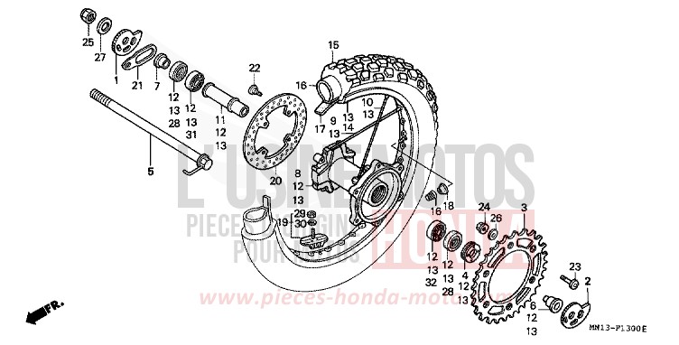 HINTERRAD von XR600R SHASTA WHITE (NH138H) von 1994