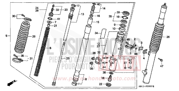 GABEL, VORNE von XR600R SHASTA WHITE (NH138H) von 1995