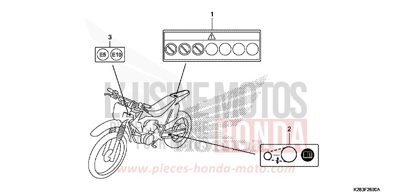 WARNETIKETT von CRF125FB EXTREME RED (R292) von 2014