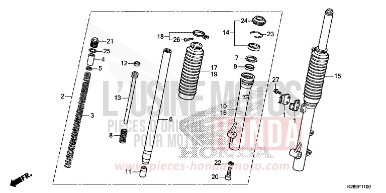 GABEL, VORNE von CRF125FB EXTREME RED (R292) von 2022