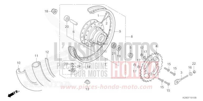 HINTERRAD von CRF125FB EXTREME RED (R292) von 2022