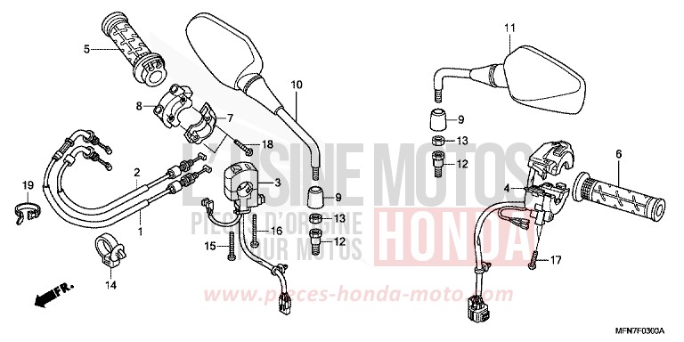 COMMUTATEUR/CABLE/MIROIR von CB1000R PEARL COOL WHITE (NHA16) von 2011