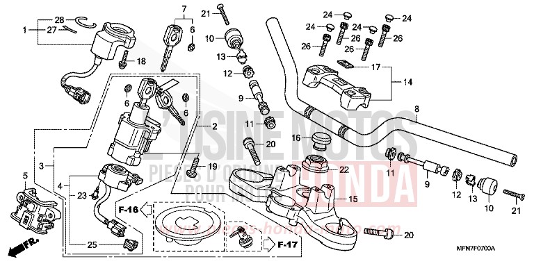 TUYAU DE GUIDON/PONT SUPERIEUR von CB1000R PEARL COOL WHITE (NHA16) von 2011