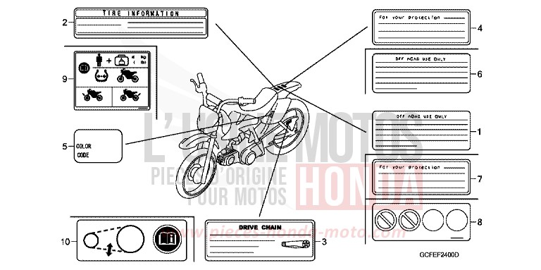 ETIQUETTE DE PRECAUTIONS von CRF70F EXTREME RED (R292) von 2006