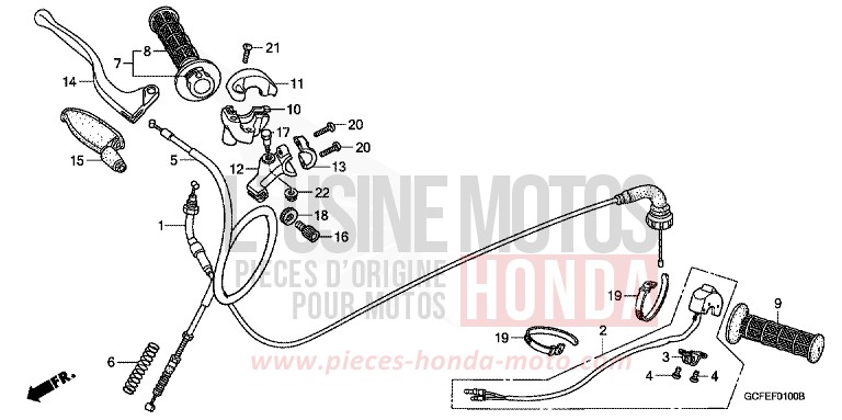 LEVIER DE GUIDON/COMMUTATEUR/CABLE von CRF70F EXTREME RED (R292) von 2010