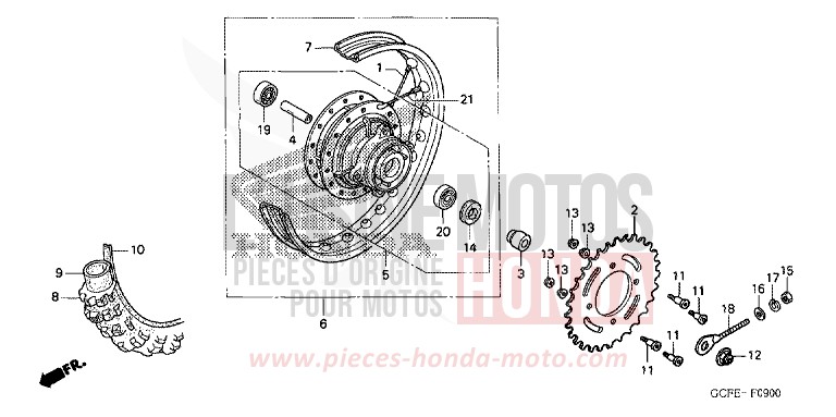 ROUE ARRIERE von CRF70F EXTREME RED (R292) von 2011