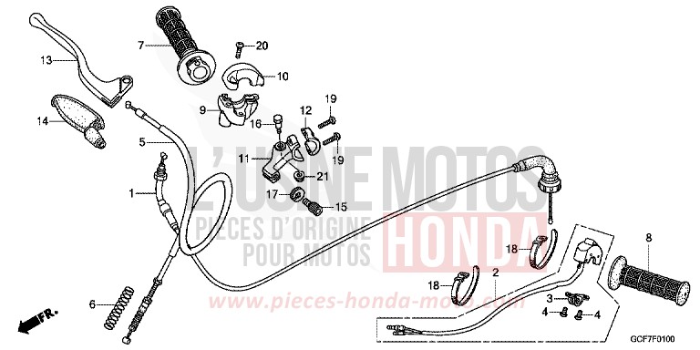 LEVIER DE GUIDON/COMMUTATEUR/CABLE von CRF70F EXTREME RED (R292) von 2012