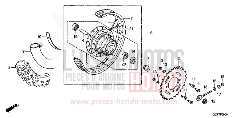 ROUE ARRIERE von CRF70F EXTREME RED (R292) von 2012
