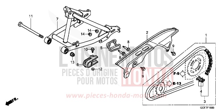 BRAS OSCILLANT/CARTER DE CHAINE von CRF70F EXTREME RED (R292) von 2012
