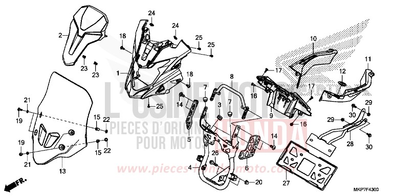 COUVERCLE SUPERIEUR/PARE-BRISE von CB500X GRAND PRIX RED (R380) von 2020