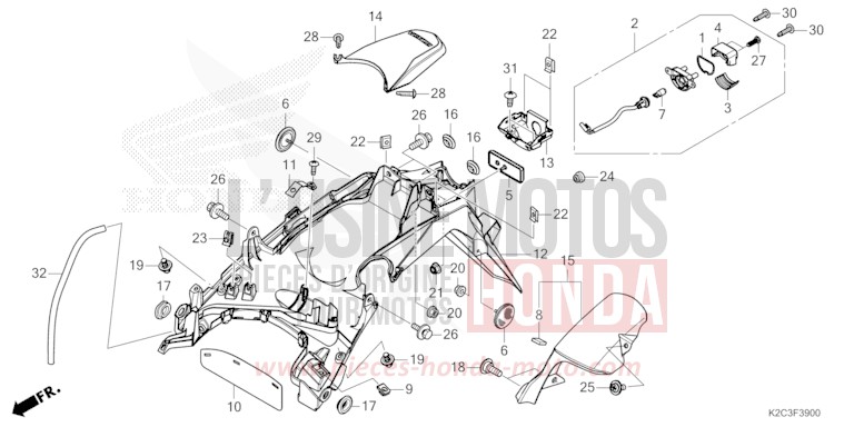 KOTFLUEGEL, HINTEN/KENNZEICHENBELEUCHTUNG von NSC110 MAT GALAXY BLACK METALLIC (NHA76) von 2023