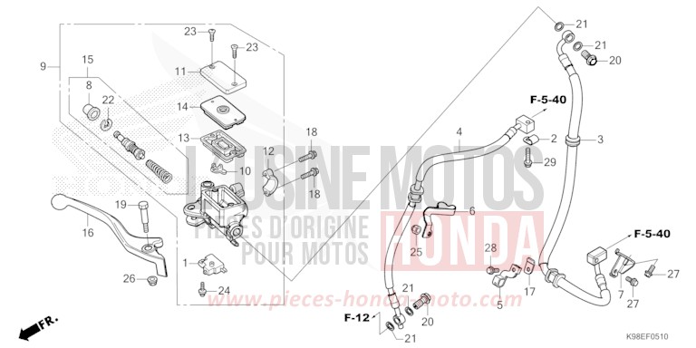HAUPTBREMSZYLINDER, VORNE ZYLINDER von CB125R MAT JEANS BLUE MATALLIC (PB417) von 2023
