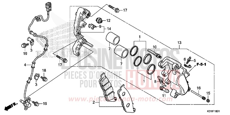VORDERRAD-BREMSSATTEL (ABS) von SH125 PEARL SIENA RED (R320) von 2014
