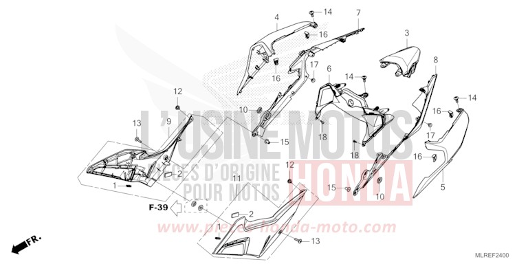 SEITENABDECKUNG/WINDLAUF, HINTEN von CB500F MAT GUNPOWDER BLACK METALLIC (NH436) von 2024