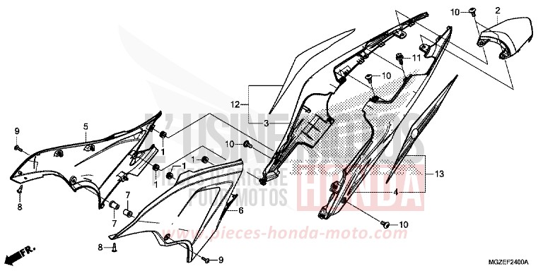 SEITENABDECKUNG/WINDLAUF, HINTEN von CB500F CANDY RUBY RED (R4) von 2013