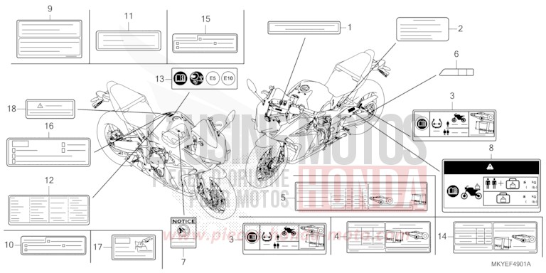WARNETIKETT (CBR650RA/CBR650RAC) von CBR650R GRAND PRIX RED (R380) von 2024