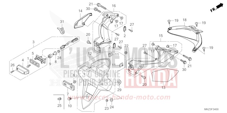 KOTFLUEGEL, HINTEN/KENNZEICHENBELEUCHTUNG von CBR600RR MAT BALLISTIC BLACK METALLIC (NHA86) von 2024
