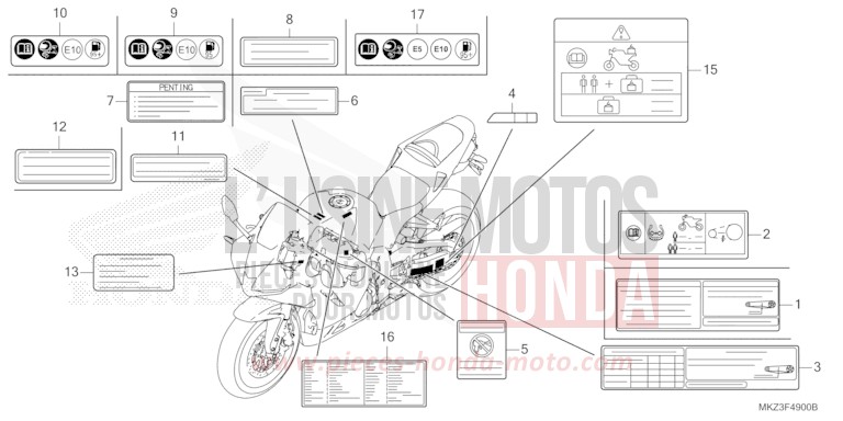 WARNETIKETT von CBR600RR GRAND PRIX RED (R380) von 2024