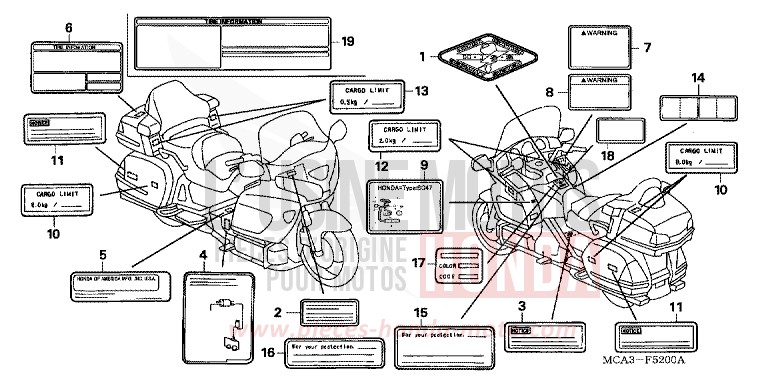 WARNETIKETT (GL1800A1/A2/A3/A4/A5) (GL18006) von Goldwing PEARL CANYON RED (R259) von 2002