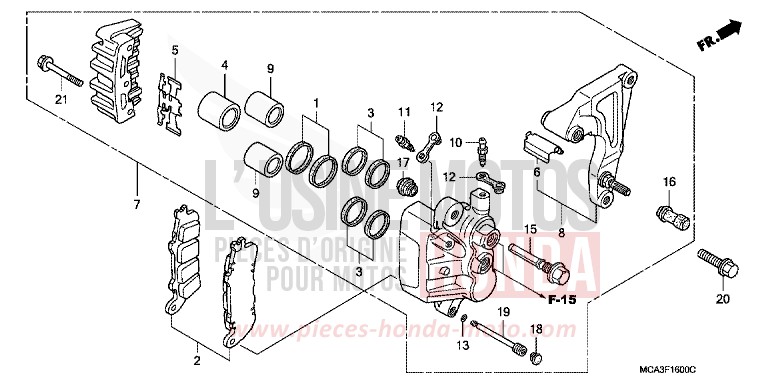 HINTERRAD-BREMSSATTEL von Goldwing DURANGO RED METALLIC (R274) von 2003